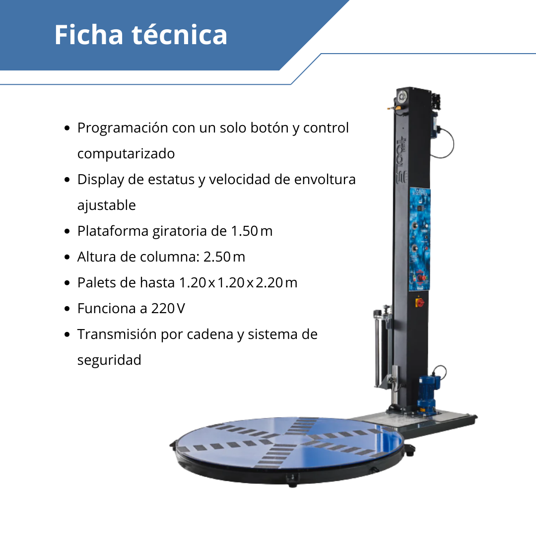 Envolvedora de tarimas / Emplayadora de tarimas de 1,200kg y 2,000 kg.