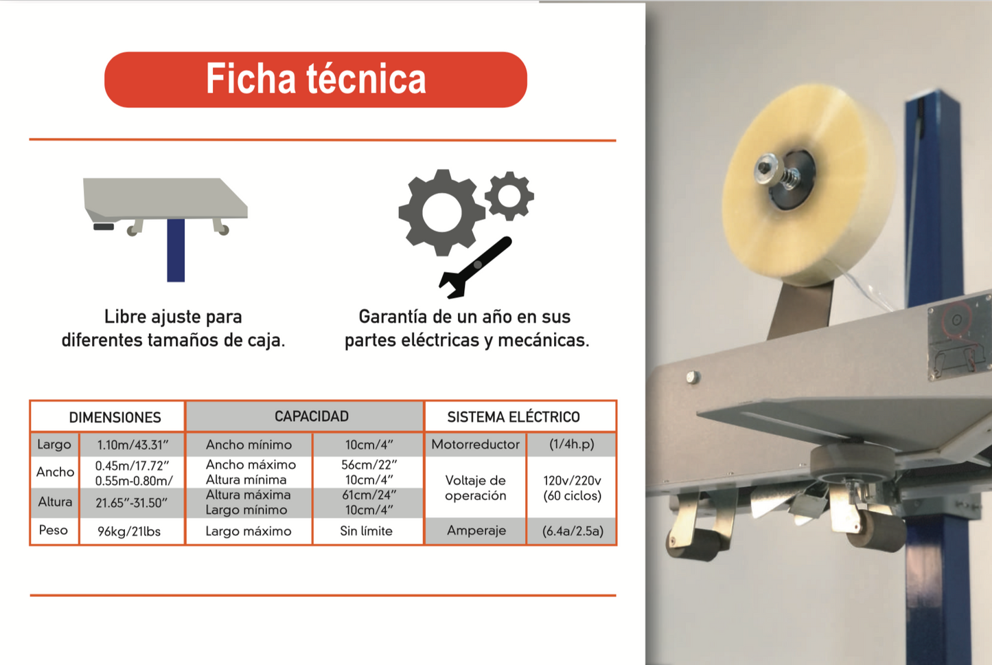 Encintadora / Cerradora de cajas semiautomáticas para cinta de 48mm y 72mm.